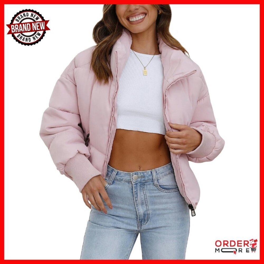 Oversized Cropped Puffer Jacket Winter Coat Quilted Lightweight Womens